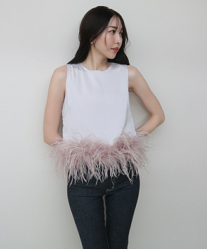 tシャツ フェザートリムノースリーブトップス レディース フェザートリムノースリーブトップス | AMBIENT オンラインストア