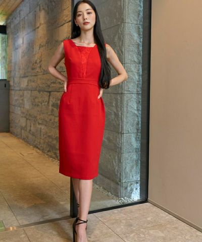 【新品】ストレッチペンシルＶネックドレス AMBIENT ドレス ストレッチペンシルVネックドレス : ZOZOTOWN