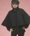 Y*M様 アニュアンス　ウールケープコート　ブラック ブラックウールケープコート レディース、ポケット付きベルト